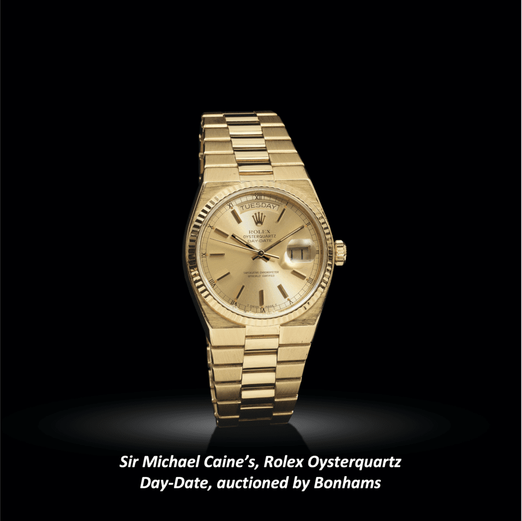 Golden Rolex Quartz Watch Stars in Sir Michael Caine Auction   